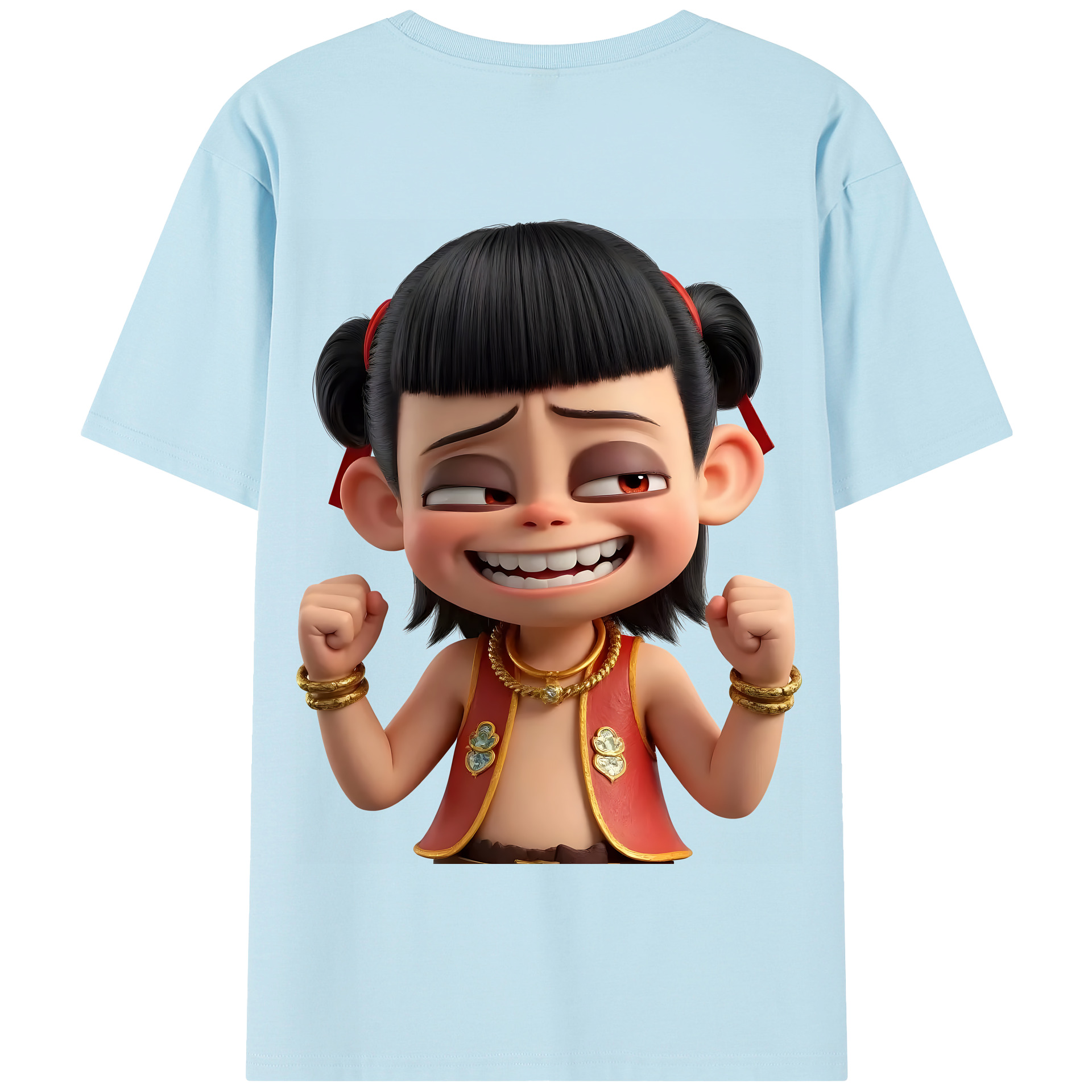 （画像用） Ne Zha 2 ナタ 魔童の大暴れ 綿100％半袖Tシャツ（背面プリント）